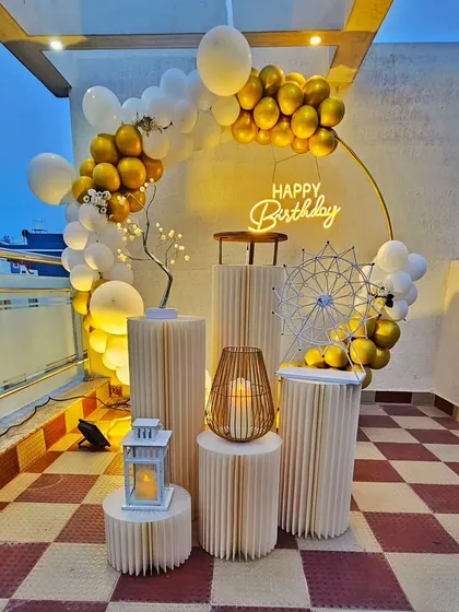 A wider view of the rooftop setup, showing how I can create a complete party atmosphere in a compact space.