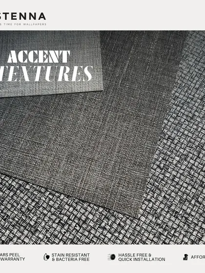 This image displays two different accent textures, a fine linen weave and a bolder basketweave pattern. Mixing and matching these can create a unique and distinctive space with depth and character.