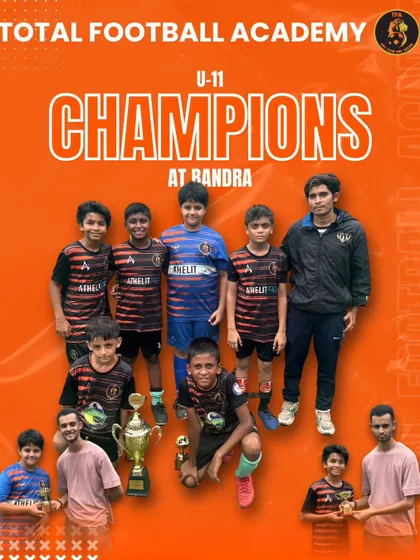 The undefeated U11 team celebrating their championship at a Bandra tournament.