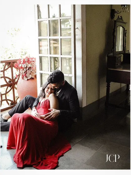 A romantic pre-wedding portrait in a vintage setting in Goa, filled with old-world charm.