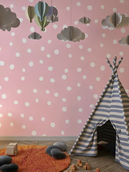 Our White Dotted Cute Pink wallpaper is perfect for a sweet and charming nursery. The simple polka dot pattern is timeless and creates a soft, gentle environment for your little one.