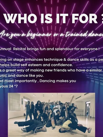 Our annual recital is for everyone, whether you're a beginner or a trained dancer. Being on stage enhances your skills, builds confidence, and connects you with others who love to dance.
