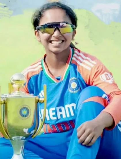 The culmination of years of hard work. Mithila Vinod proudly posing with the Asia Cup trophy, a victory for her and for the entire Just Cricket Academy family.