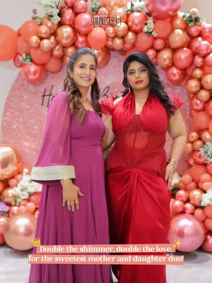 Double the shimmer, double the love! It was so special to create a joint birthday celebration for this sweet mother and daughter duo. Their joy in front of the custom backdrop is why we do what we do.