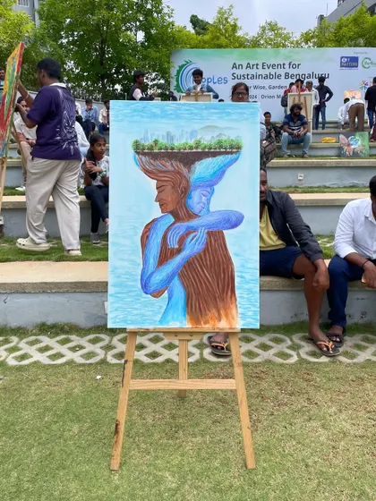 My painting displayed outdoors with works from other talented artists.