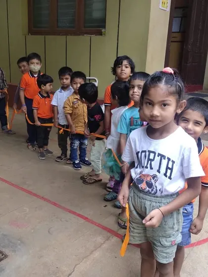 All lined up and ready to head to the park. Walking in a line is itself a lesson in coordination and awareness of others.