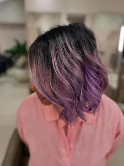 A side profile of the fresh lilac look. The color is so soft and pretty. (No filter)