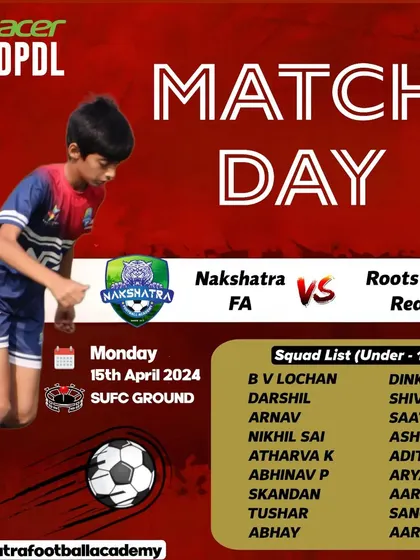 It's match day in the DPDL. Here is the U-13 squad list for our game against Roots FC Red.
