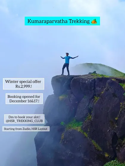 A clear and concise poster for the Kumaraparvatha winter trek, with price and booking details.