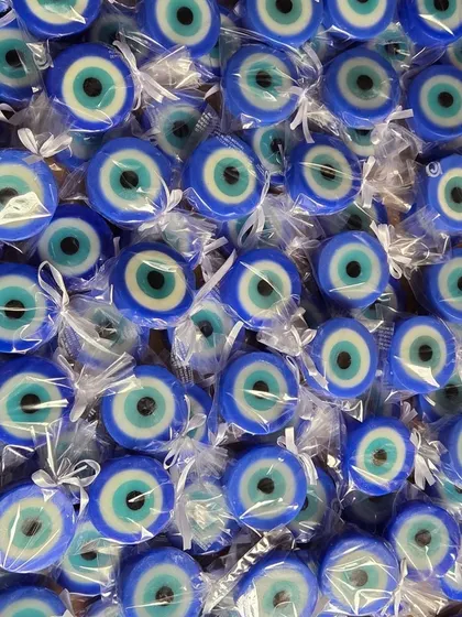 A pile of the popular evil eye soaps, a modern and meaningful design.