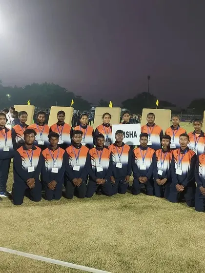 The full Odisha state archery team at the National School Games. It's a proud moment to see so many young athletes ready to compete and represent their state.