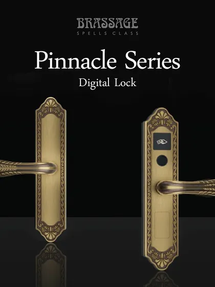 The Pinnacle Series Digital Lock offers a refined security solution. Its design features intricate carvings and a classic silhouette, available with or without the digital interface, ensuring a cohesive look throughout your home while providing advanced security where it's needed most.