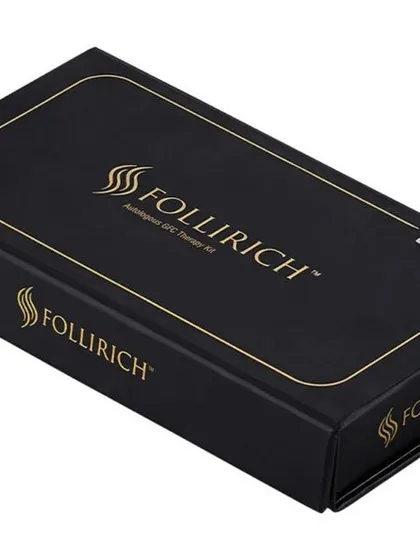 A close-up of the professional packaging for the Follirich GFC Therapy Kit. The quality of the product is evident from the presentation, ensuring your clients trust the treatment you provide.