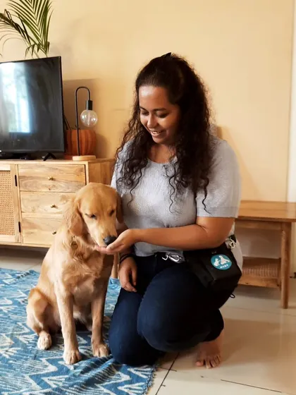 A gentle moment with Luna on her graduation day. Building this bond of trust and communication is the most important part of our journey together.