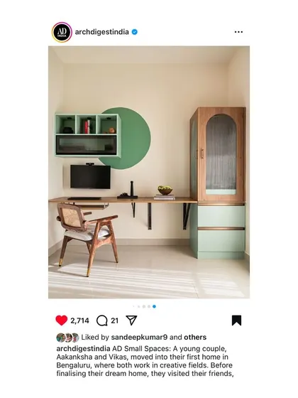 A screenshot of the feature on the official Architectural Digest Instagram page. It's an honor to see our work recognized on such a prestigious platform.