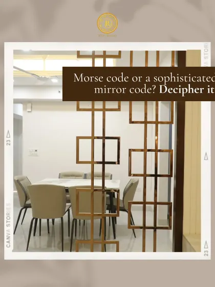 Is it morse code or a sophisticated mirror code? This unique metal partition for a dining area adds a layer of intrigue and artistry, separating spaces without closing them off.