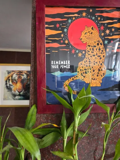 This framed art print, with its inspiring message "Remember Your Power," features a leopard under a starry sky. It's a beautiful reminder of inner strength, showcased here in our gallery.