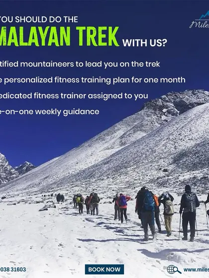 This graphic explains why you should choose us for your Himalayan trek. I provide certified mountaineers, personalized fitness plans with a dedicated trainer, and one-on-one guidance.