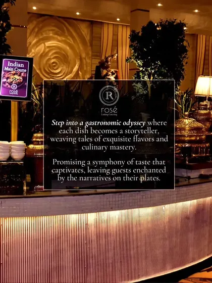 We invite your guests on a gastronomic odyssey where each dish tells a story. This image of our grand buffet at night captures the enchanting atmosphere we strive to create.