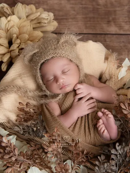 The peace on his face says it all. This simple, rustic setup with brown tones and natural textures creates a calm and meditative portrait.