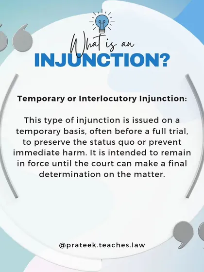 A temporary or interlocutory injunction is issued before a full trial to preserve the status quo and prevent immediate harm until a final decision is made.