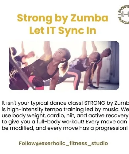 This is not your typical dance class. Strong by Zumba is HIIT tempo training where every move is driven by the music. We use bodyweight, cardio, and active recovery for a complete workout.