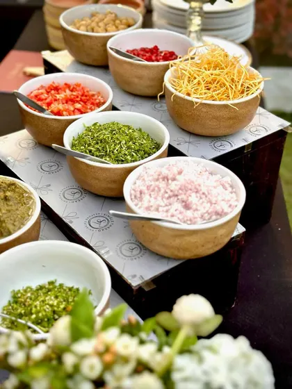More fresh toppings for the chaat station. I believe in using the best ingredients to let the simple, vibrant flavors of Indian street food shine.