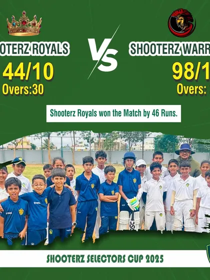 The Shooterz Royals team celebrates their 46-run victory in the Selector's Cup. We ensure every win is acknowledged.