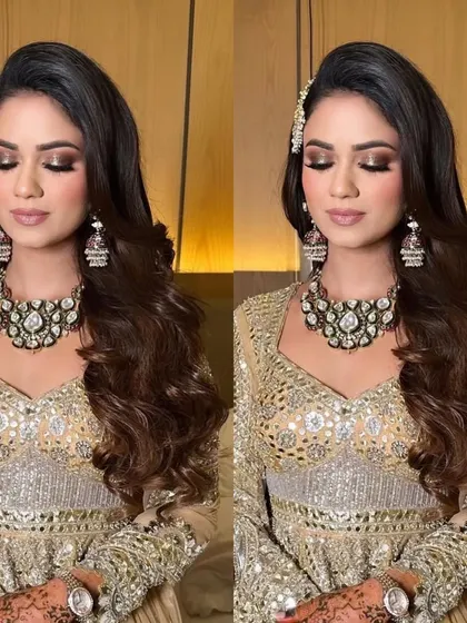All set for her sufi night. These soft, side-swept waves create a romantic and elegant vibe, with extensions providing a full and luxurious feel.