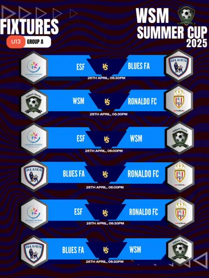 The fixture list for the U13 Group A in the WSM Summer Cup. Proper organization is key to a smoothly run tournament.