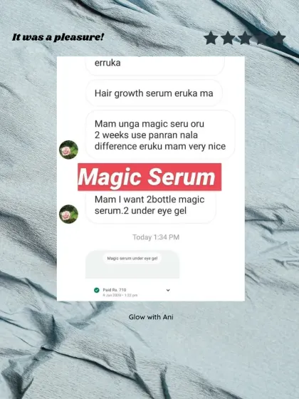 "Mam unga magic serum oru 2 weeks use panren nalla difference eruku mam very nice." Two weeks is all it took for this customer to see a nice difference.