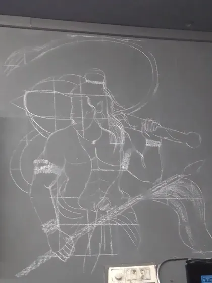 Before I start painting any mural, I create a detailed grid sketch directly on the wall. This is a crucial step in my process that ensures all the proportions are accurate and the final artwork is clean and professional.
