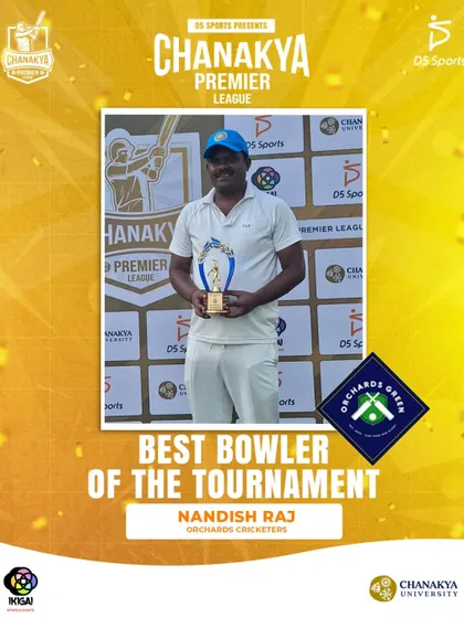 Nandish Raj from Orchards Cricketers, who won the Best Bowler of the Tournament award for his exceptional bowling spells.