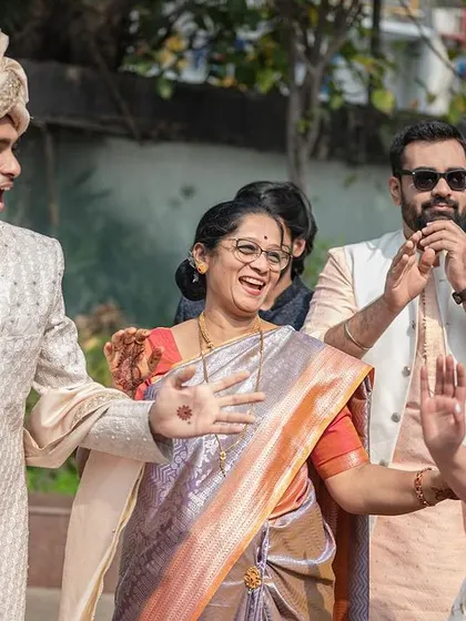 The groom dancing with his mom during the baraat. A beautiful, happy moment.