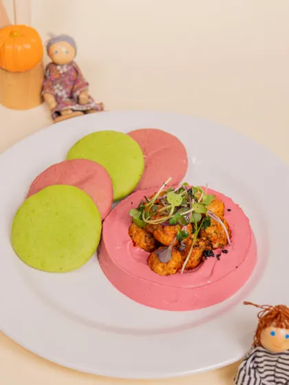 Another look at our colorful and healthy Pita with Beetroot Hummus, a tasty and nutritious snack.