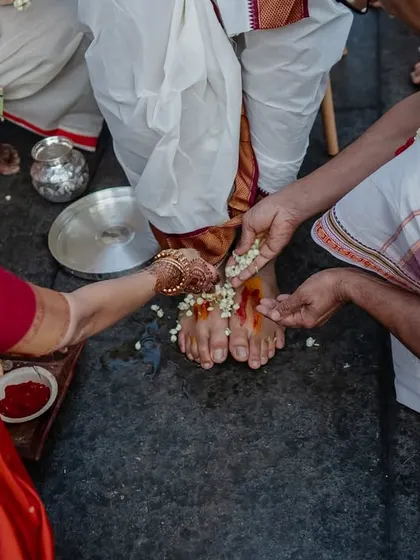 A close-up of a traditional foot-washing ceremony, a ritual rich with meaning and respect. We focus on capturing these significant cultural details with artistry.