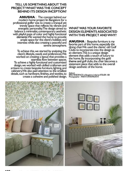 In our feature with DE Magazine, I discussed how bespoke furniture, like the dining chairs incorporating our client's old golf clubs, can add a unique and personal story to a home's design.
