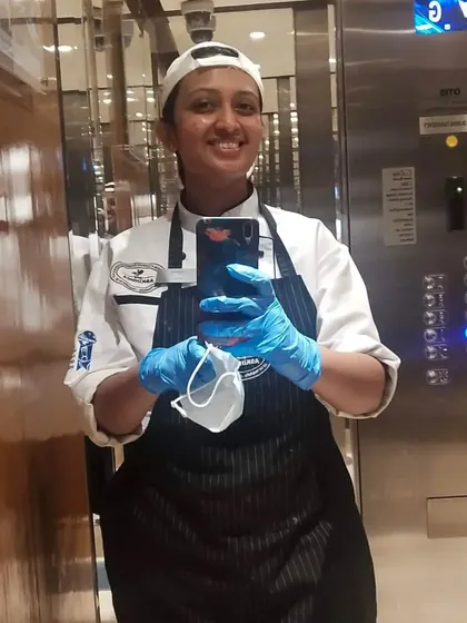 A selfie during my internship at Courtyard by Marriott. Gaining experience in a professional hotel kitchen was an invaluable part of my training.