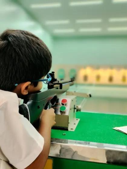 A young shooter at our Greenwood Bannerghatta facility takes aim. We provide a safe and structured environment where children can learn the art of precision and develop a passion for this Olympic sport.
