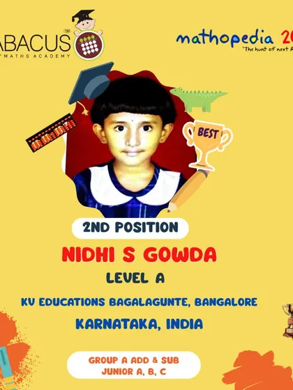 Nidhi S Gowda from Bangalore, a 2nd Position winner in the junior group.