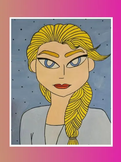 A student's portrait of Queen Elsa, focusing on her distinct features and hairstyle. A wonderful piece of fan art.