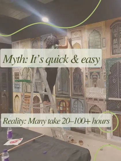 Myth: It's quick and easy. Reality: A detailed, large-scale mural can take anywhere from 20 to over 100 hours of meticulous work from my team and me.