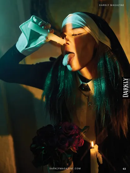 A provocative, conceptual shot for Darkly Magazine, playing with religious iconography and gothic themes.