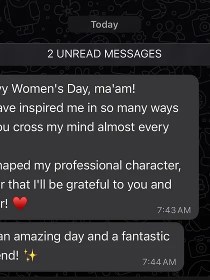 This Women's Day message from Ashwini was a wonderful surprise. We believe in empowering and acknowledging the powerful women in our lives and our profession every day.