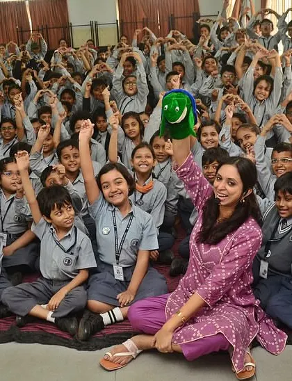 A group photo filled with love and happy faces at Garden High School, Kolkata. These are the moments that fuel my passion for bringing stories to schools.