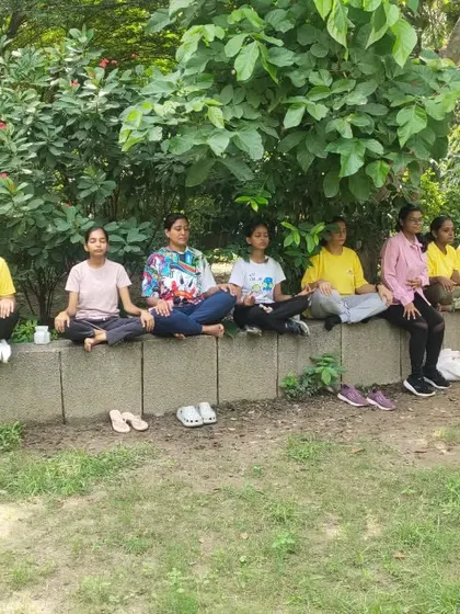 After the cleansing kriyas, students sit for a moment of quiet meditation. The purification practices help to calm the mind and make it easier to focus inward.