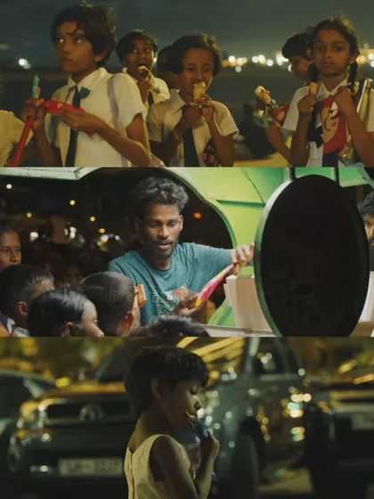 A collage showing the simple joy of children eating ice cream at Galle Face Green in Colombo. It's a candid moment that tells a story of everyday life.