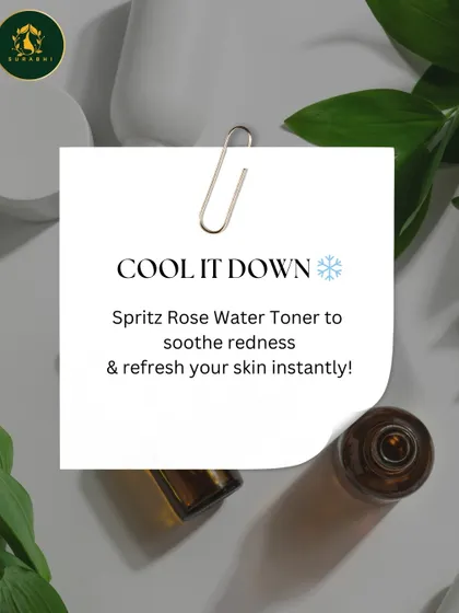 To cool down a sunburn, spritz our Rose Water Toner on the affected area. It will help soothe redness and refresh your skin instantly.