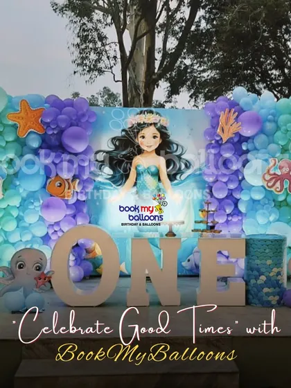 This mermaid themed first birthday setup is a perfect example of how we help you celebrate good times. The colorful and cheerful decor creates a joyful atmosphere for your special day.