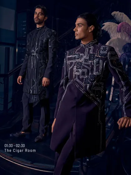 This velvet masterpiece is a quiet rebellion. It is structured yet fluid, classic yet unmissable, a look I designed for the man who plays the long game.